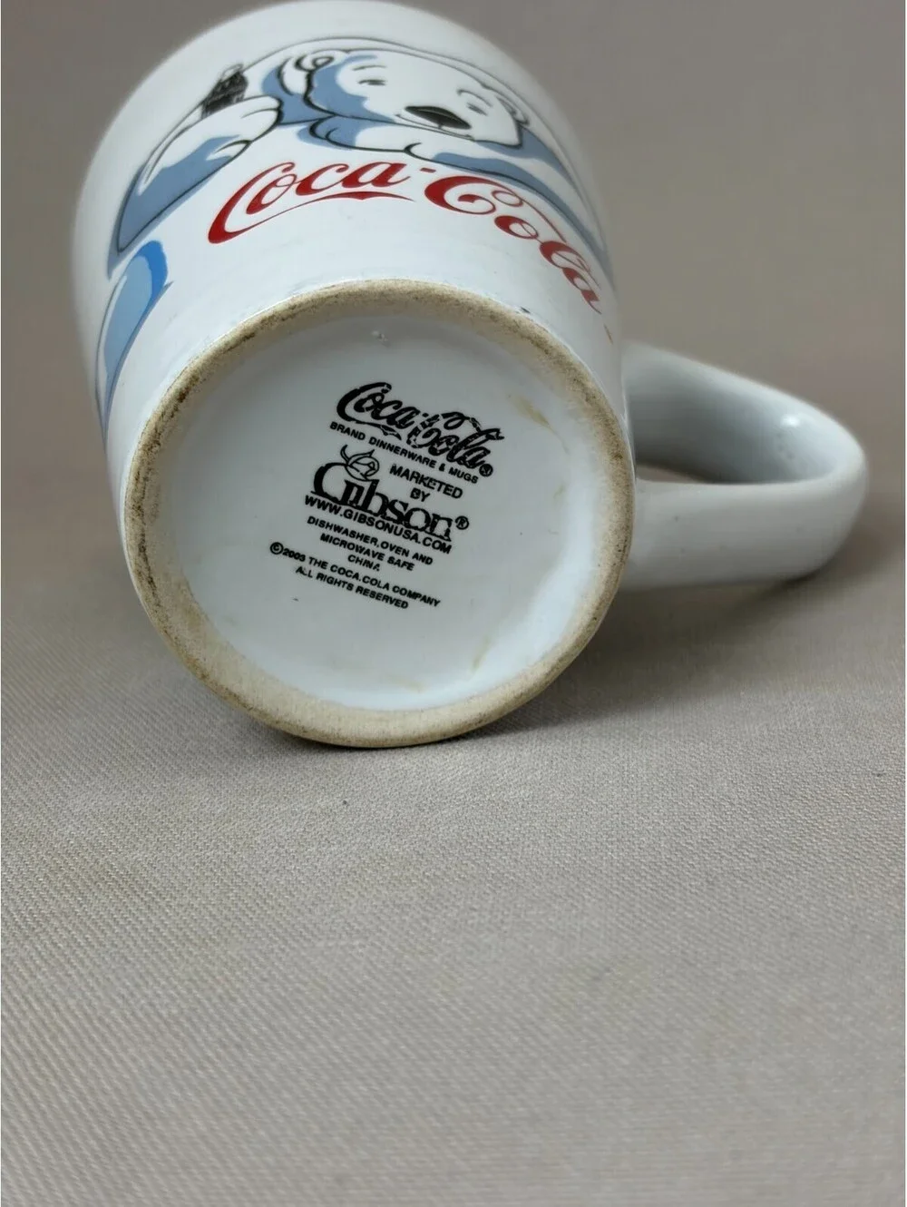 Vintage 2003 Coca Cola Polar Bear Coffee Mug Gibson Ceramic Latte Cup 4.75 in